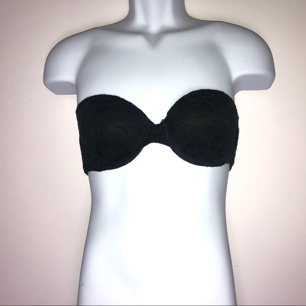 Victoria's Secret Black Lace Mob Wife Bra‎ Strapless 34B
